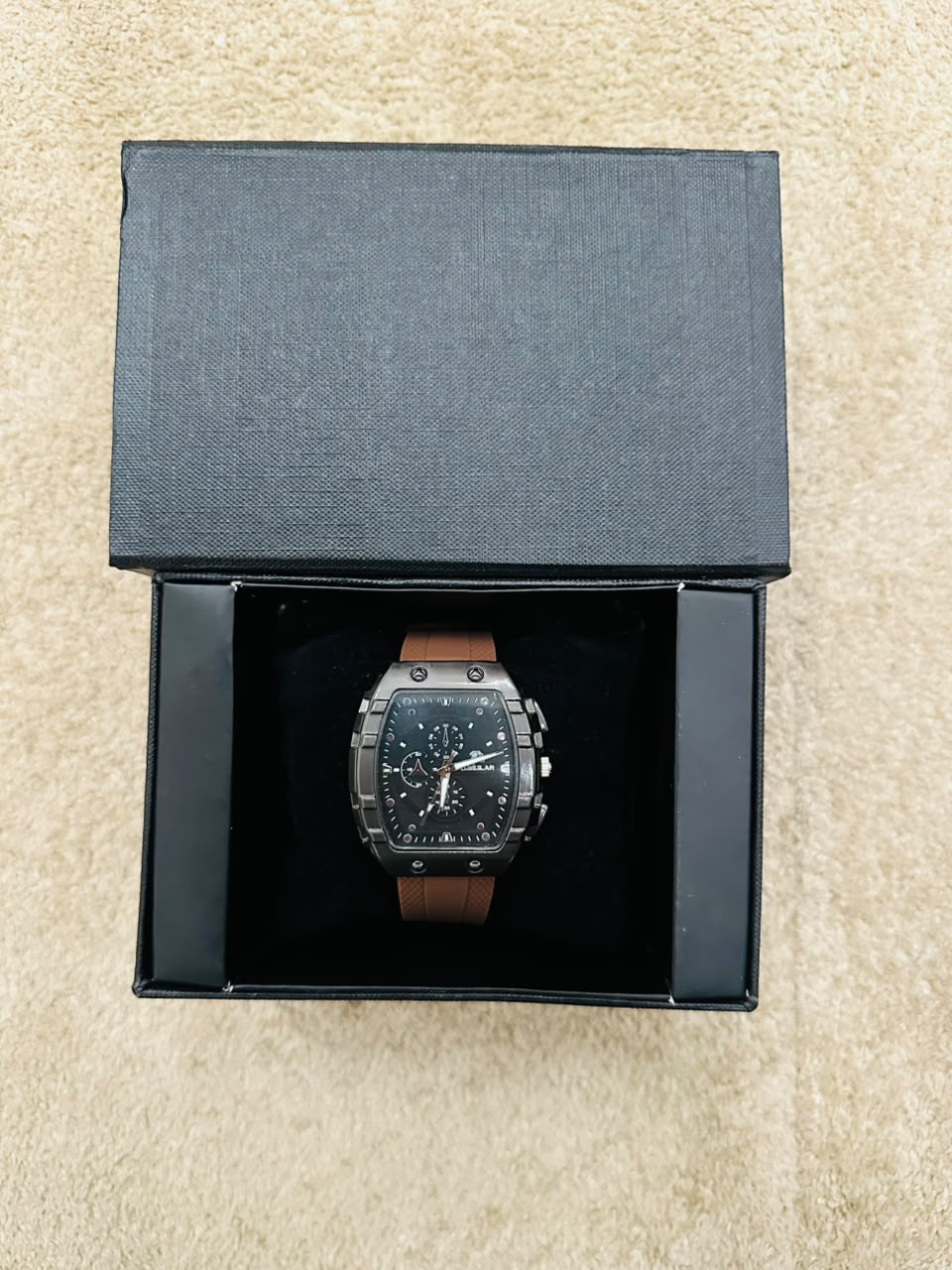 Men's Luxury Square Chronograph Watch - Brown Strap Black Dial - Belstar Edition